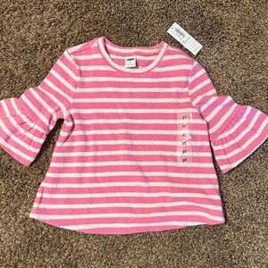 Old Navy Pink & White Striped Ruffle Sleeve Long Sleeve Tee